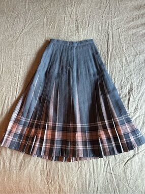 Vintage Reversible Pleated Pendleton Green & Tan Maxi Skirt